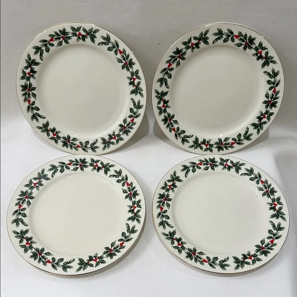 Formalities Baum Bros Holly Collection Festive Design 4 Salad Dessert Plates